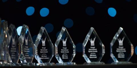 International Splash Awards glass trophies close up