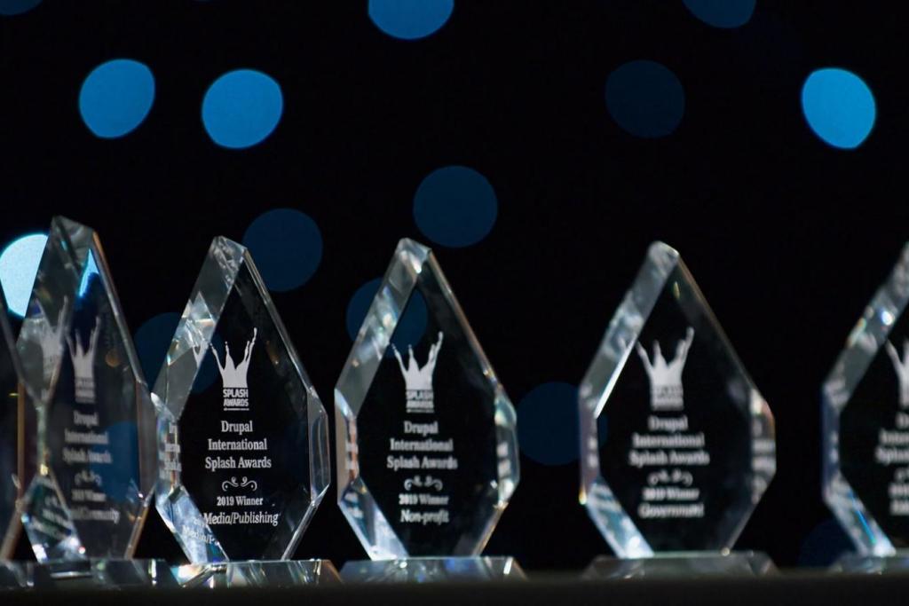International Splash Awards glass trophies close up