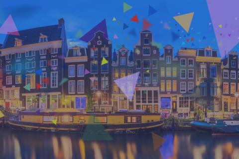 Amsterdam canals with colored polygons overlay